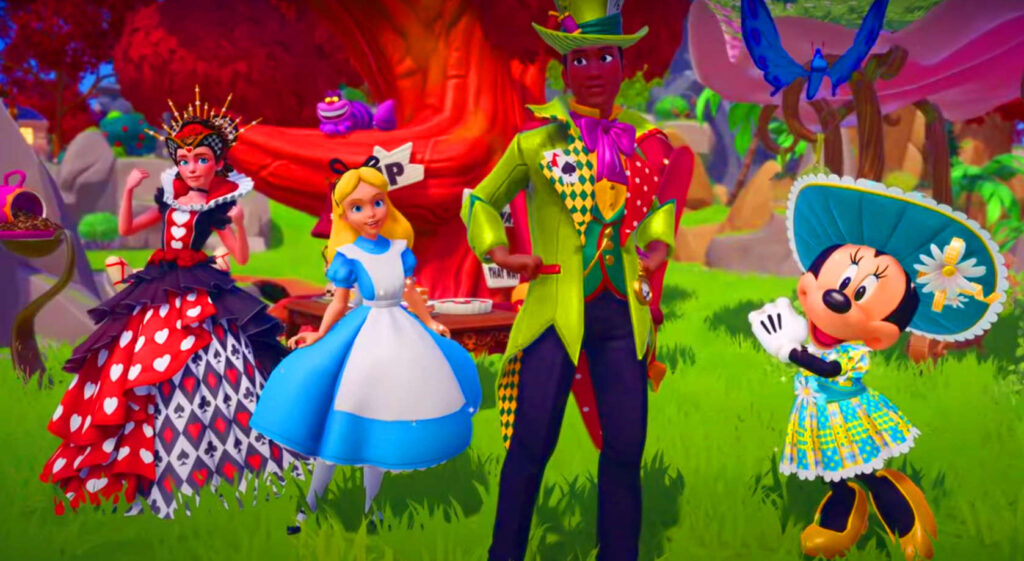 Disney Dreamlight Valley Free Update Wonderland Whimsy launches 23.04.2025 Johnny And Friends Gaming - Hier sehen wir im Spiel Alice und Minnie Maus (Minnie Mouse)