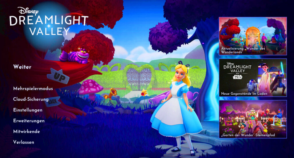 Disney Dreamlight Valley Free Update Wonderland Whimsy launches 23.04.2025 Johnny And Friends Gaming - Hier sehen wir die Startseite des Gameloft Steam Spiels Disney Dreamlight Valley