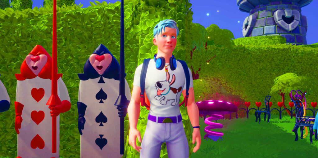 Disney Dreamlight Valley Free Update Wonderland Whimsy launches 23.04.2025 Johnny And Friends Gaming - Hier sehen wir eine Spielszene, wo Nils Sistorian im Alice Königreich des Spieles Disney Dreamlight Valley Quests für Alice erledigt. Die Königswächter als Spielkarten schauen toll aus.